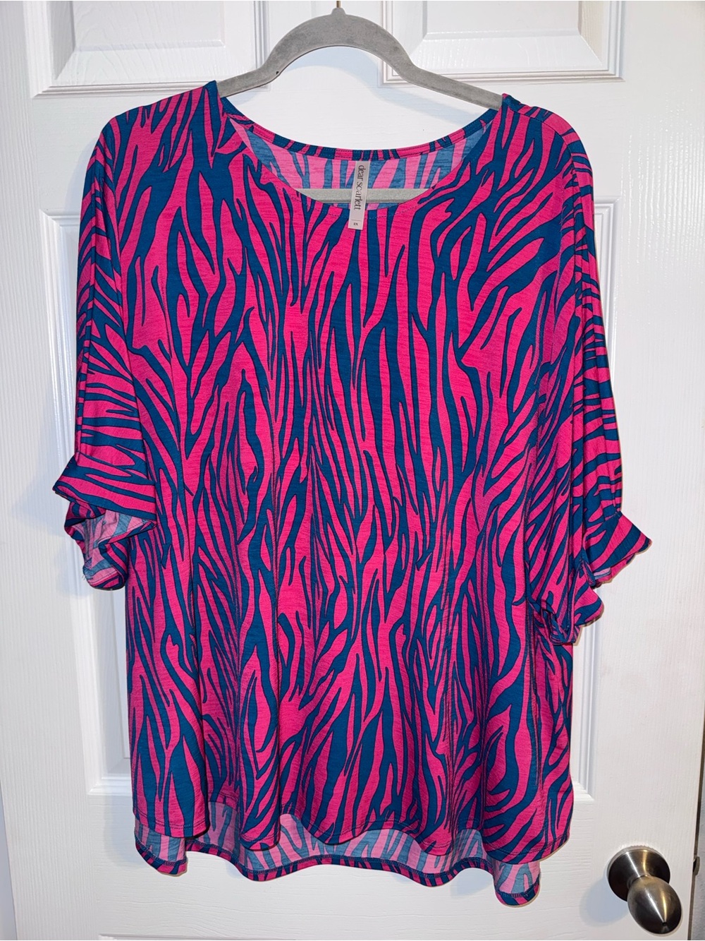 Vibrant Pink & Navy Zebra-Print Relaxed Tunic Top